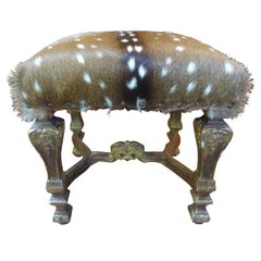 19th Century French Louis XIV Style Giltwood Bench with Deer Hide