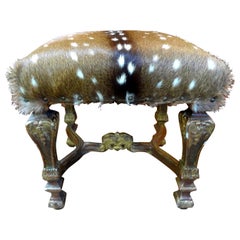 19th Century, French, Louis XIV Style Giltwood Bench with Deer Hide