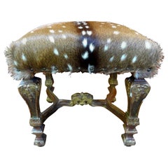19th Century French Louis XIV Style Giltwood Bench with Deer Hide