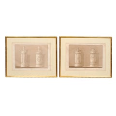 Antique Pair of Gilt Framed Classical Engravings in Sepia Tones, Engraved by J. Spiegl