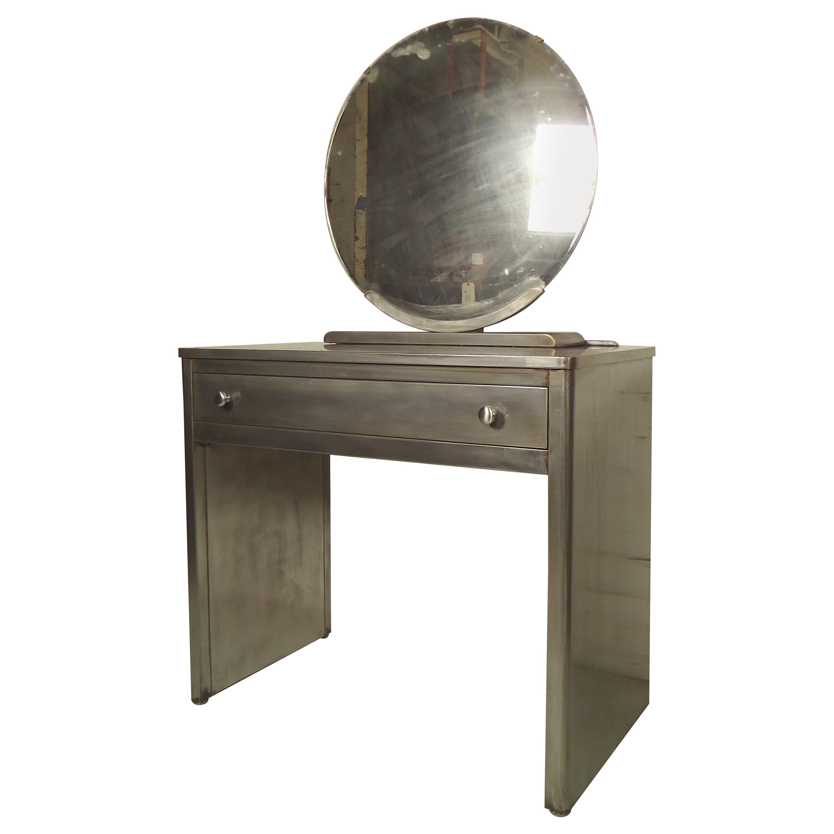 Double Pedestal MidCentury Modern Metal Vanity with Mirror by Simmons