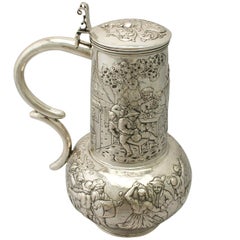 Antique Arts & Crafts Style German Silver Flagon
