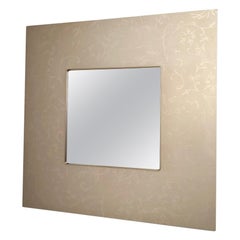Postmodern Square Wall Mirror with Floral Motifs on Taupe Frame, Italy, 1980s