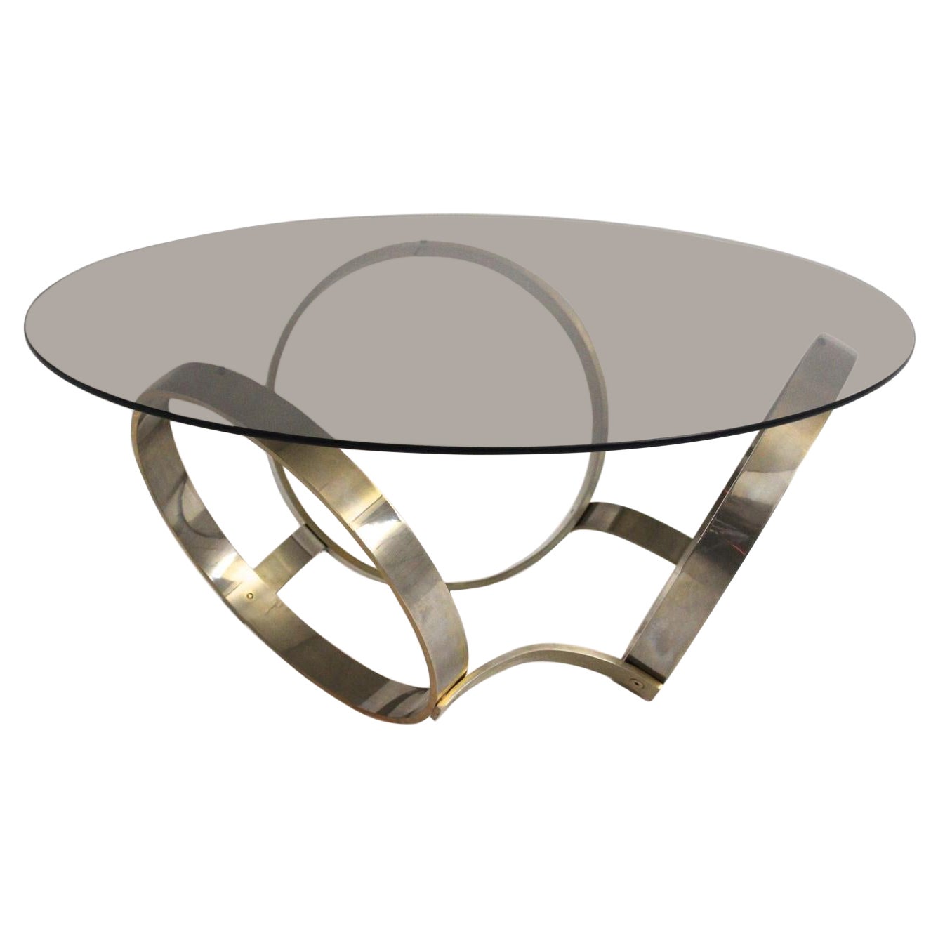 Space Age Brassed Metal Vintage Coffee Table Sofa Table Three Rings circa 1970 For Sale