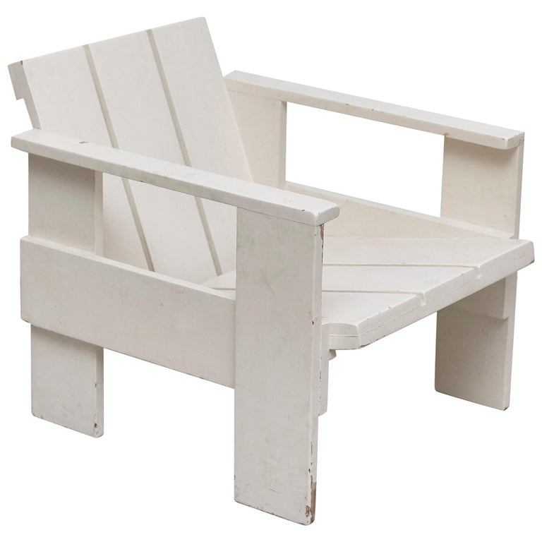 Gerrit Rietveld Mid Century Modern White Wood Crate Chair Circa