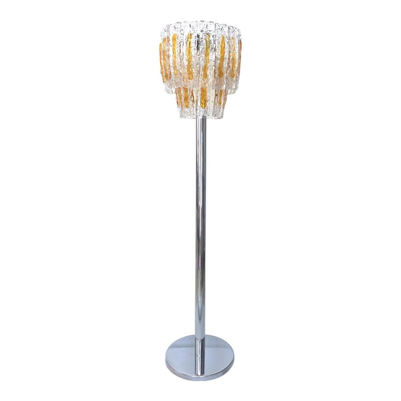 Italian Midcentury Amber Clear Murano Glass Floor Lamp by Mazzega, 1970s For Sale