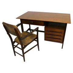Vittorio Dassi Moderner italienischer Teakholz-Schreibtisch und Stuhl aus der Jahrhundertmitte, 1950er Jahre