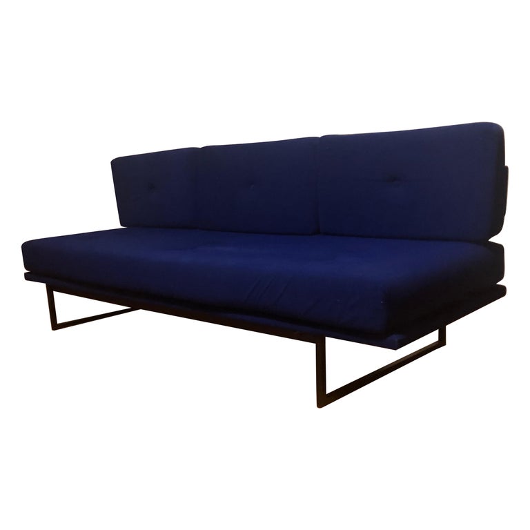 French Mid-Century Modern Sofa / Day Bed by A R P & Yves Klein Blue Style Fabric For Sale