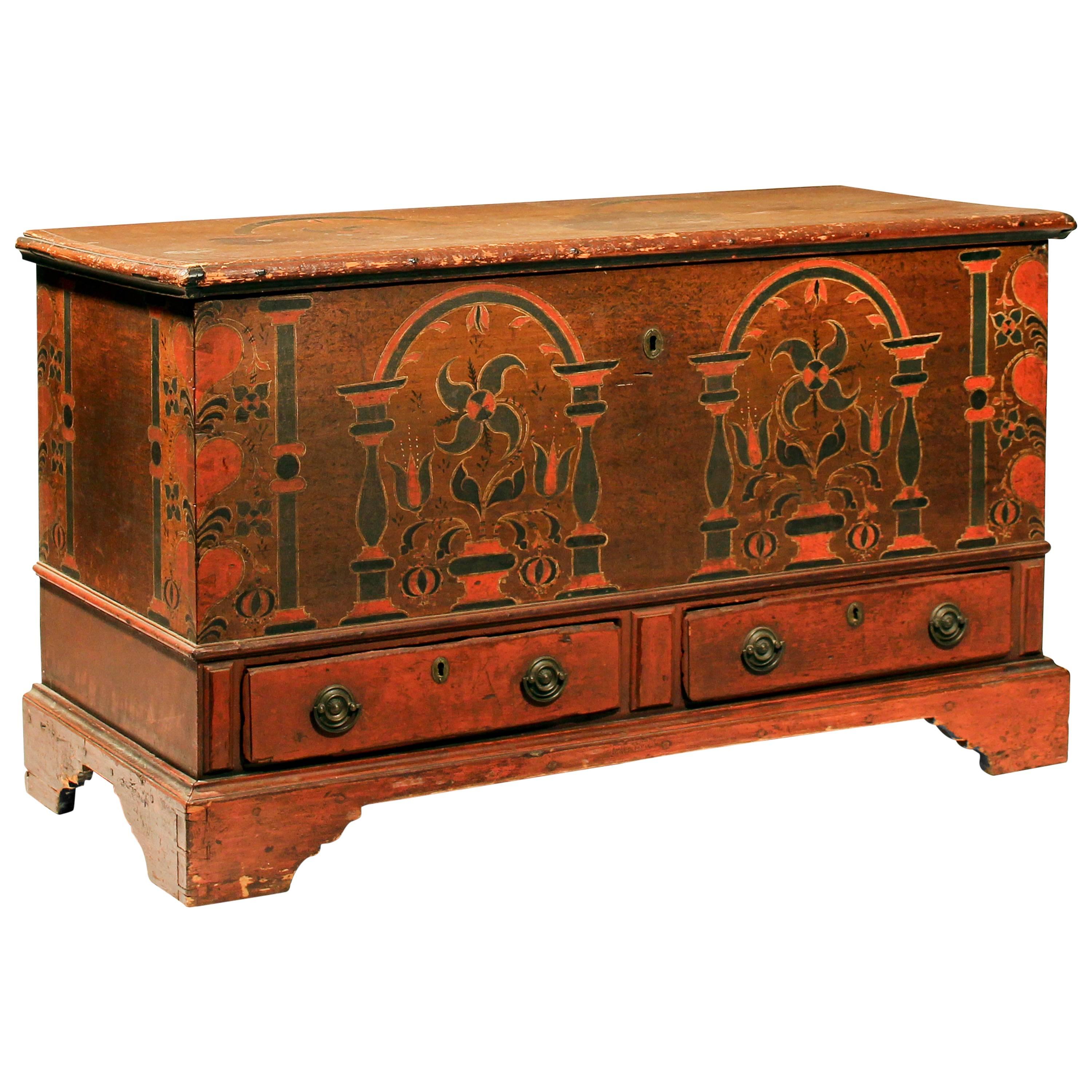 Rare and Vibrant Painted Blanket Chest For Sale