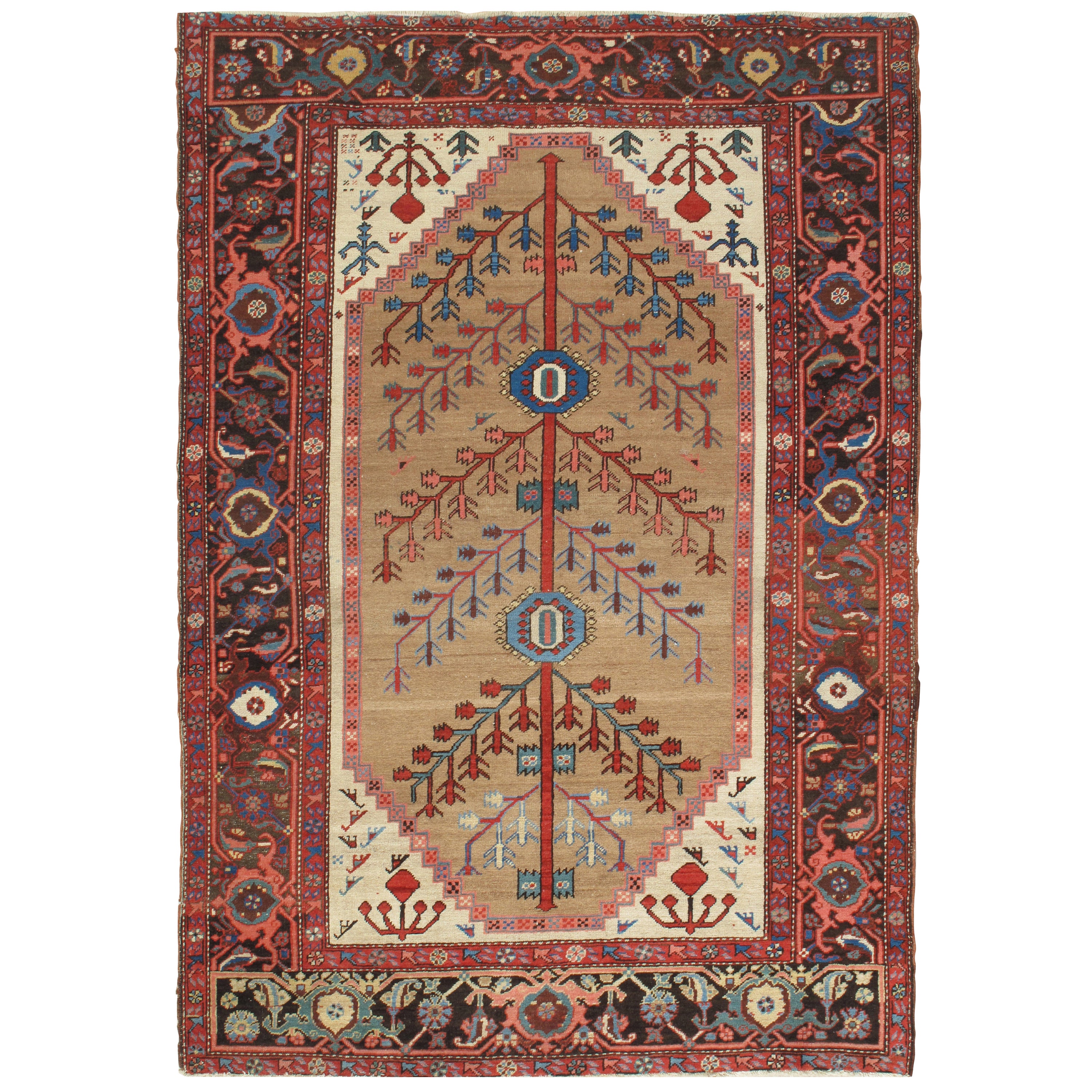 Antique Persian Serapi Carpet, Handmade Wool Oriental Rug, GoldIvory