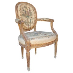 18th Century French Original Chinoiserie Tapestry Upholstered Armchair