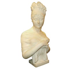 Italian 19th Century Neoclassical Carved Marble Bust of Madame De Recamie