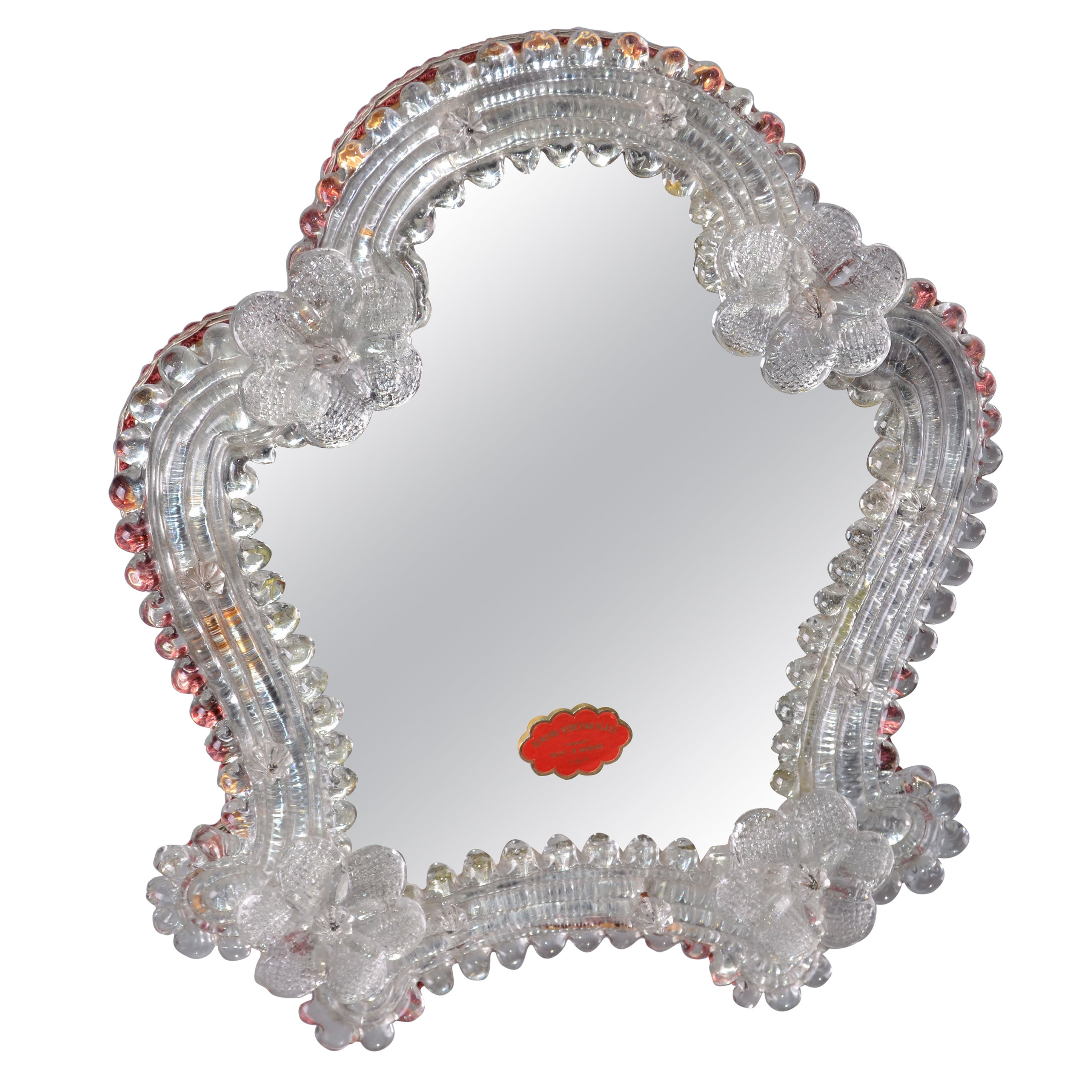 Murano Glass Vanity Wall Mirror Blue Flowers, circa 1960s, Italy