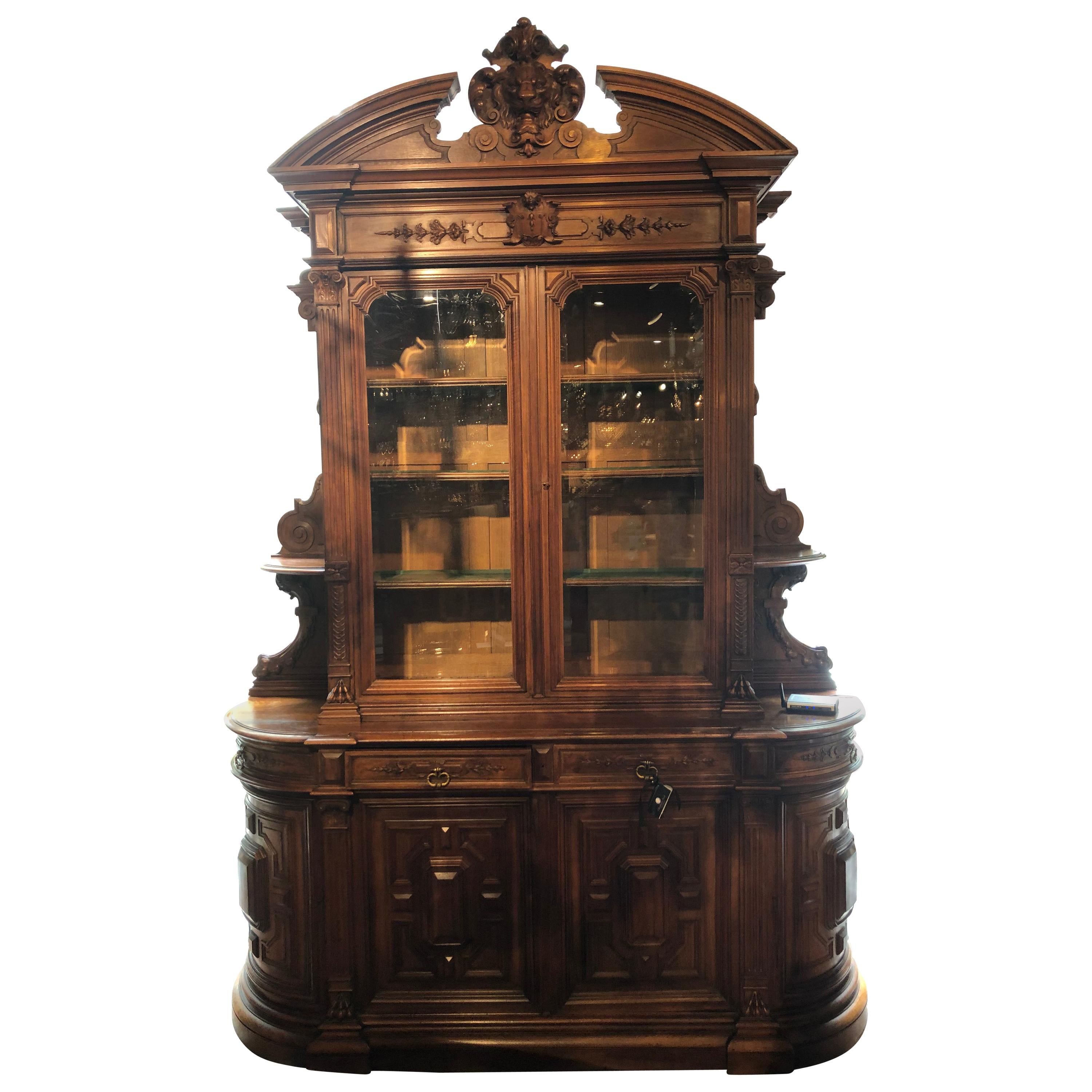 Majestic French Renaissance Style Cabinet in Walnut For Sale