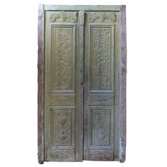19th Century Wooden Double Front Door in Art Nouveau Style
