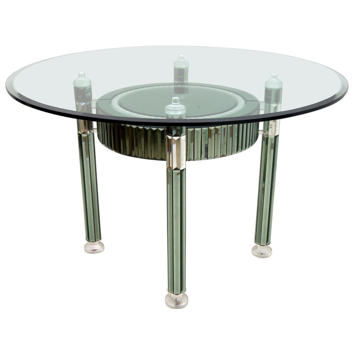 Zelino Poccioni Italian Modern Round Dining Table Mirrored Crystal for Mp2 For Sale
