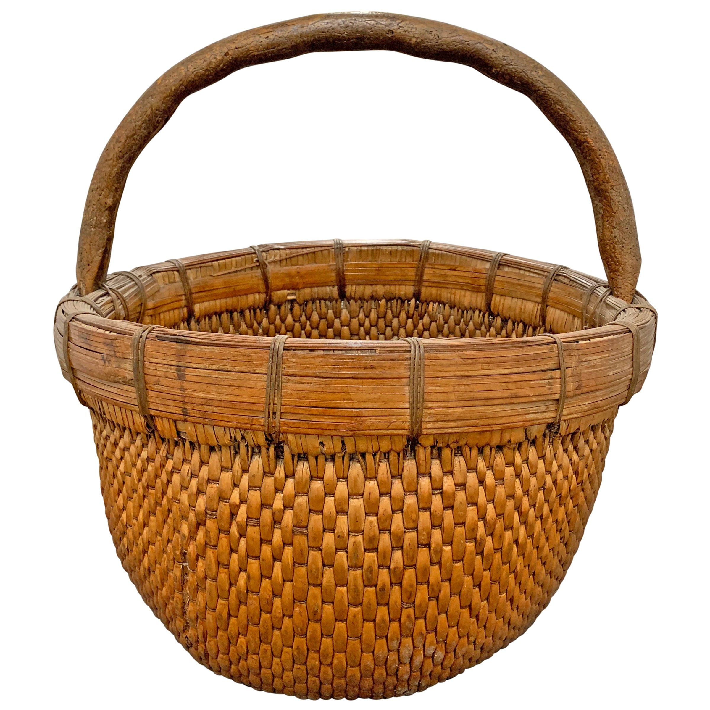 Two Lidded Woven Reed Baskets For Sale at 1stDibs