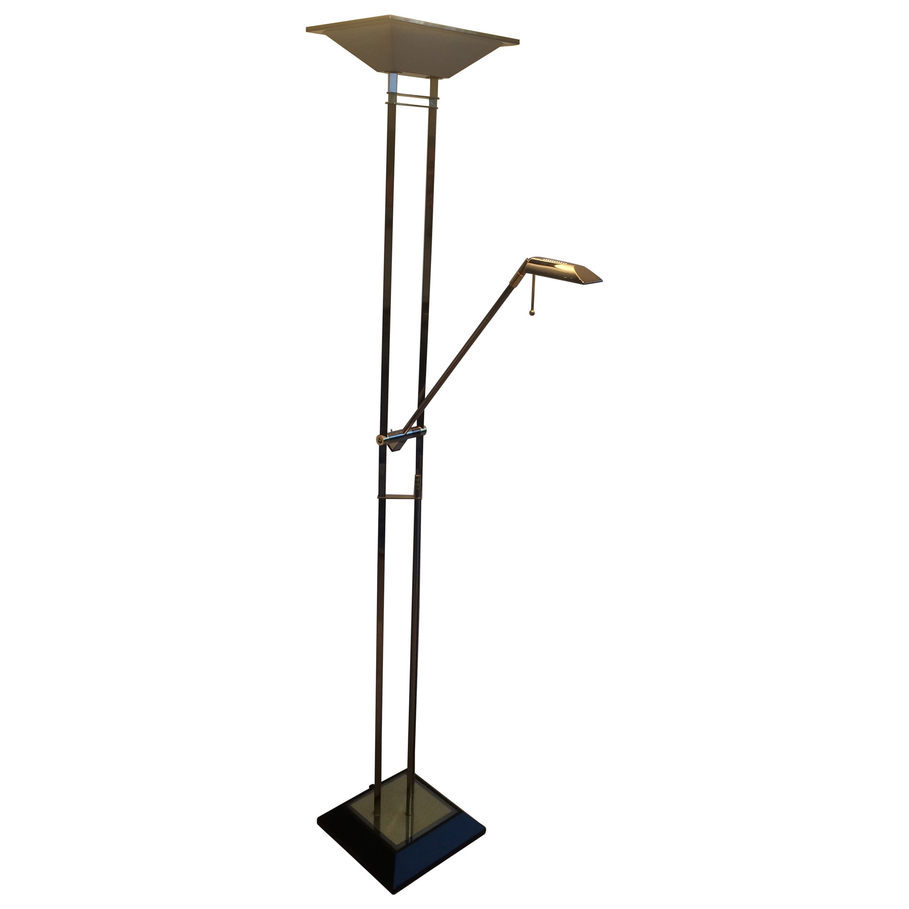 Gun Metal and Brass Floor Lamp, French Work, Circa 1970 For Sale