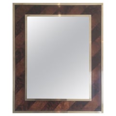 Vintage Beautiful Mirror Made of a Burr Walnut Marquetry and Brass, circa 1960