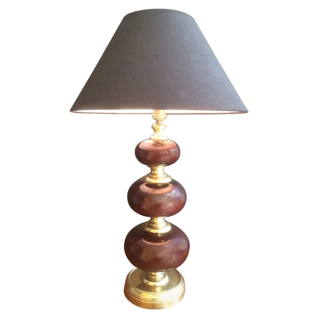 Red Glass and Brass Table Lamp, circa 1960