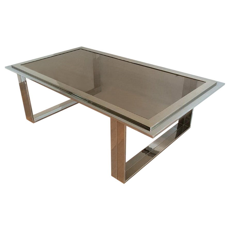 Chrome and Brass Design Coffee Table in the Style of Willy Rizzo. Circa 1970 For Sale