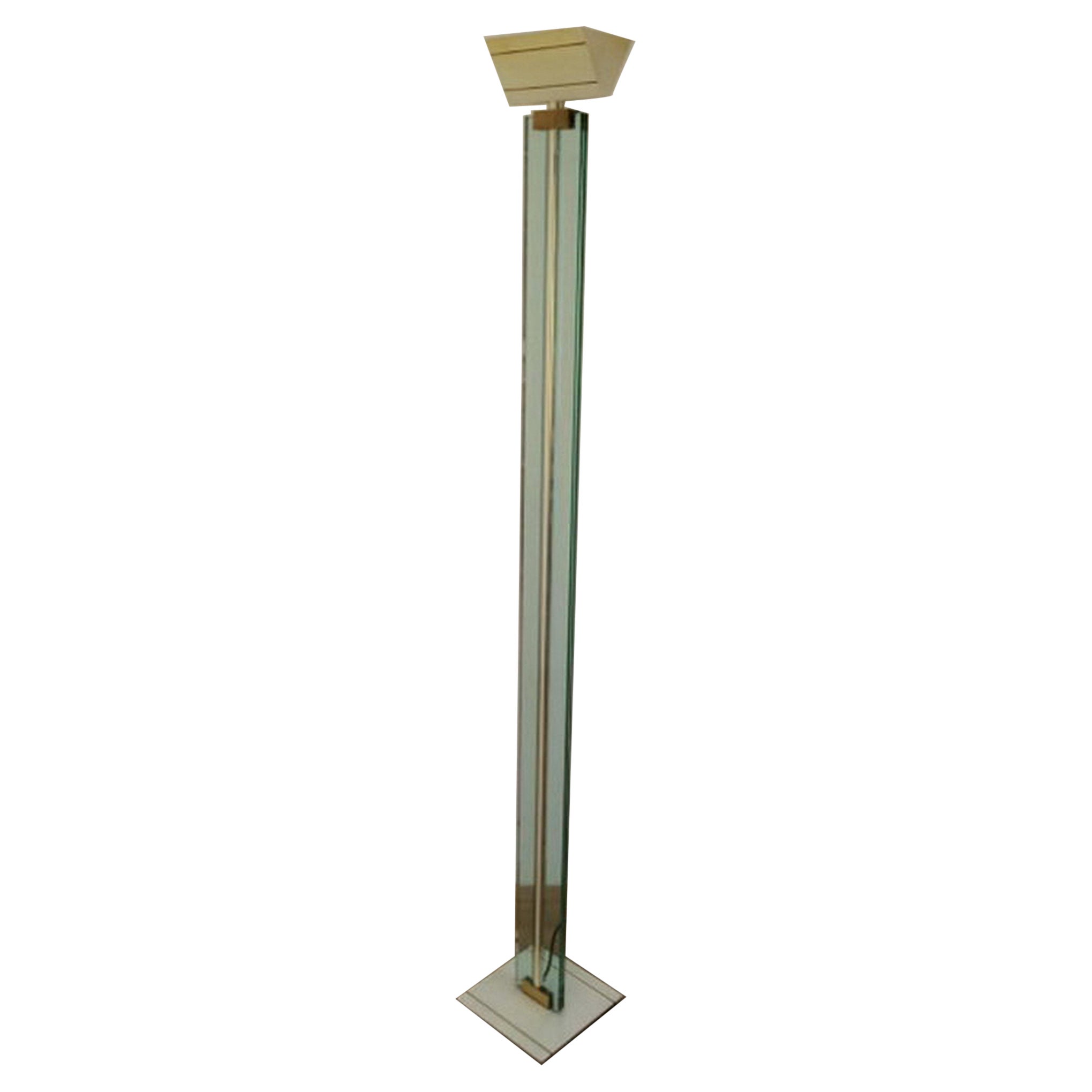 Glass, Brass and Lacquered Metal Floor Lamp, Circa 1970 For Sale