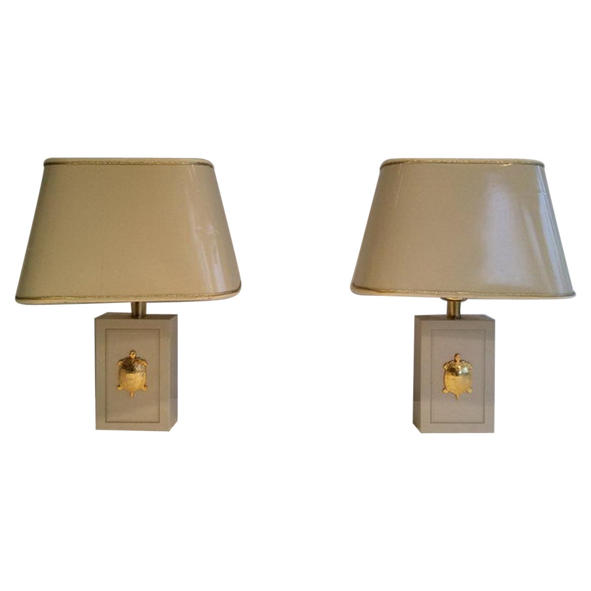 Pair of Lamps with Gild Turtles Ornaments, circa 1970 For Sale