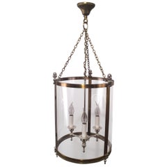 Neoclassical Brass & Silver Plated Lantern with Strong Rounded Faux-Glass Plast