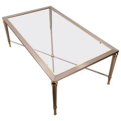 Neoclassical Brushed Steel and Brass Coffee Table, circa 1970