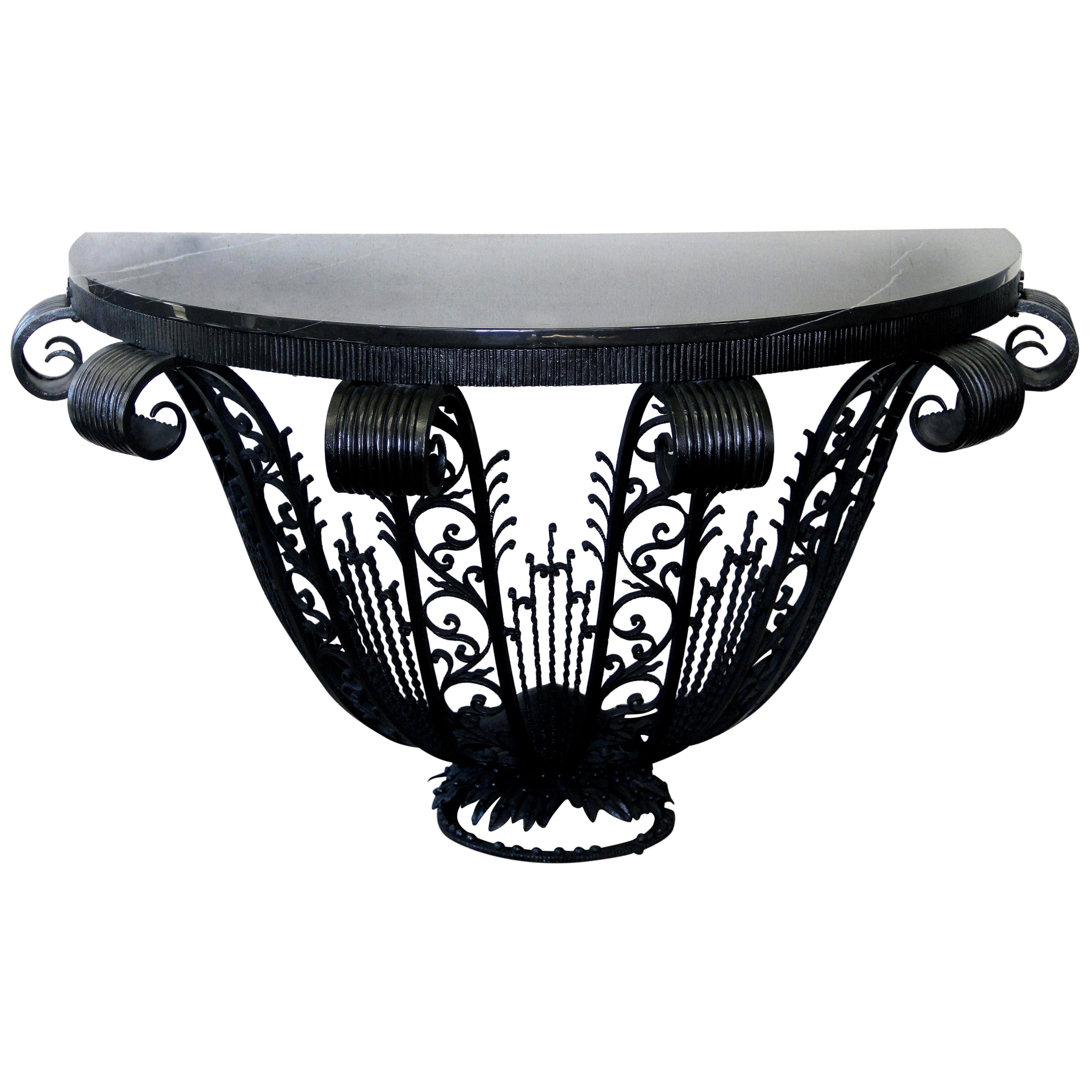 Exceptional Early 20th Century Cast Wrought Marble-Top Art Deco Console For Sale