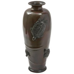 Japanese Bronze Vase with Applied Bronze Tortoises, 19th Century