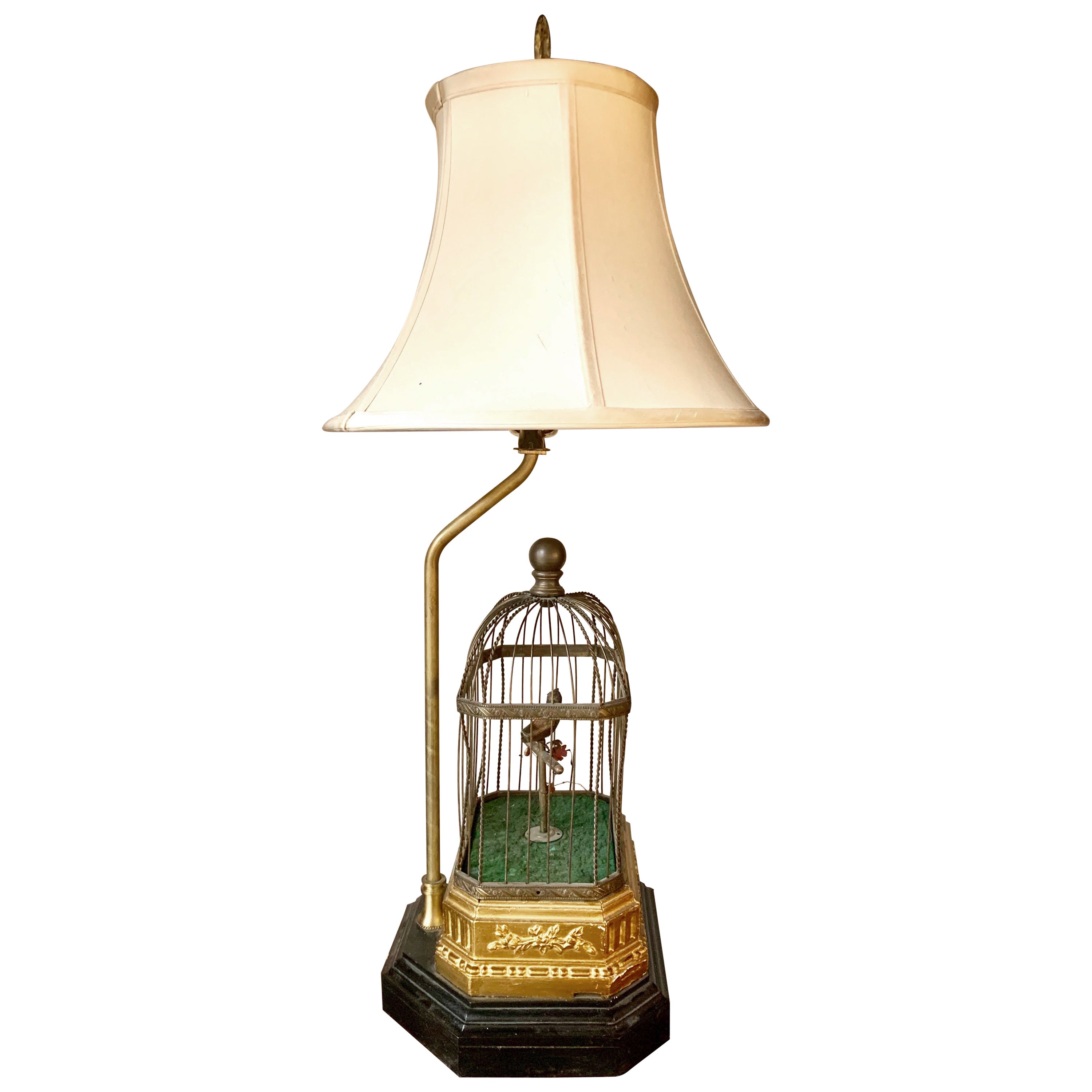 Oval "Bird Cage" Brass Table Lamp Purple Blue Yellow Glass Globe Shades