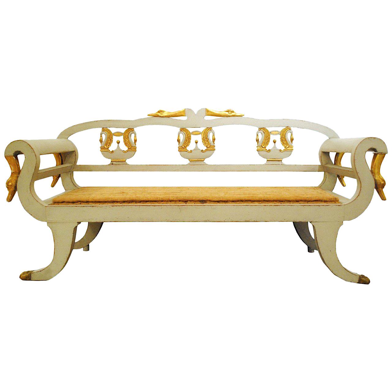 Early 19th Century Rare Russian Bench with Gilded Carvings For Sale