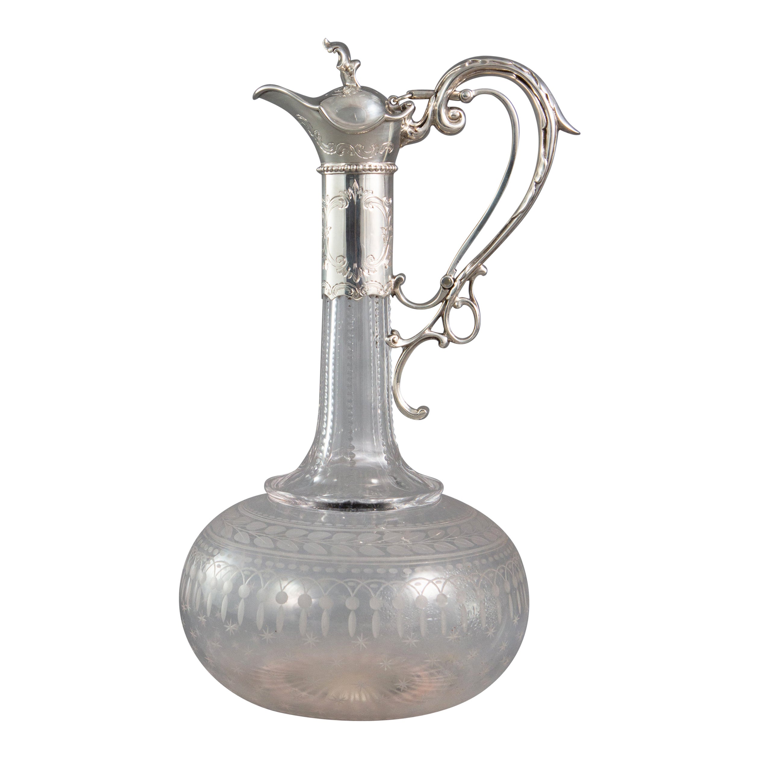 Contemporary Crystal Wine Decanter with Silver Collar at 1stDibs