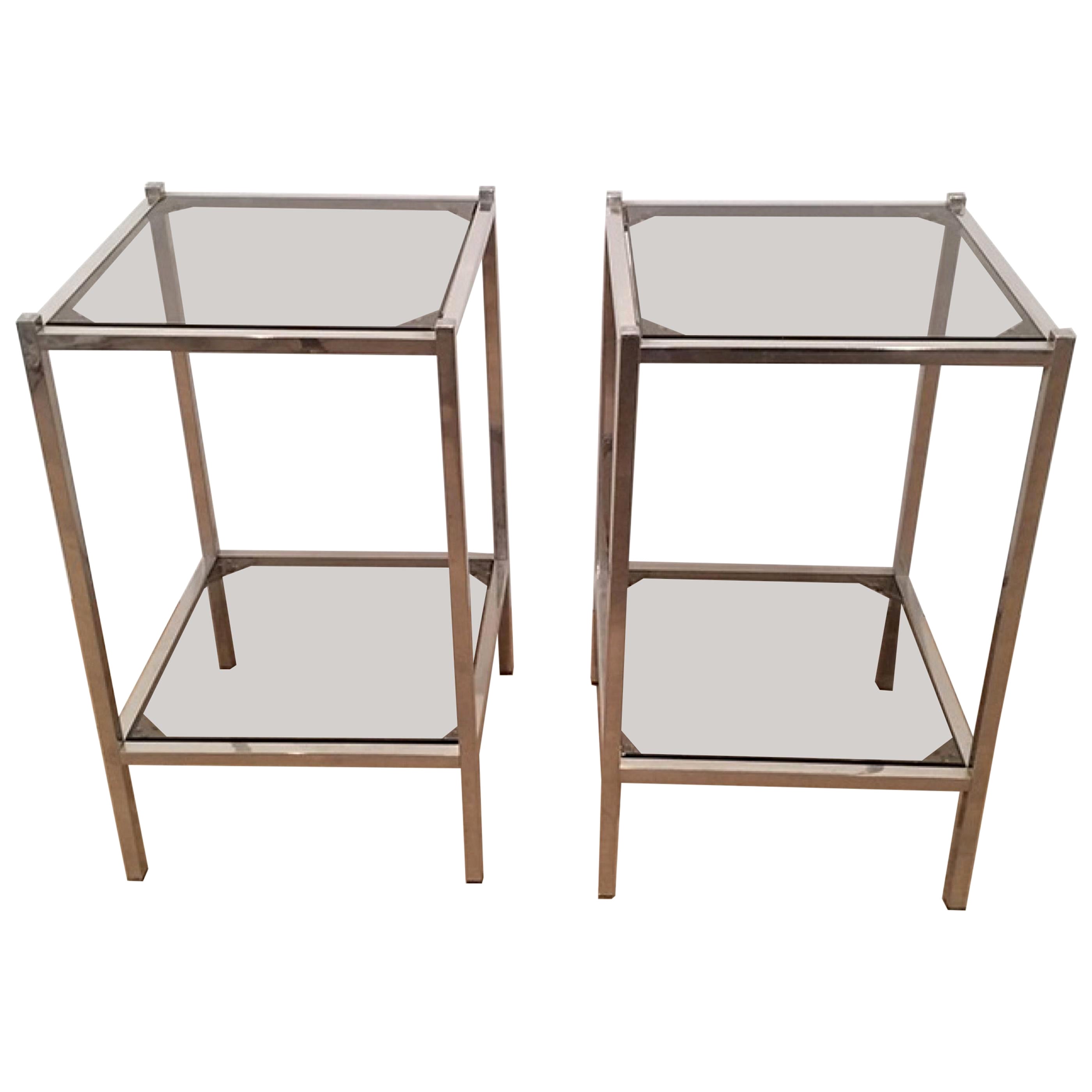 Pair of Chrome Side Tables, circa 1970 For Sale