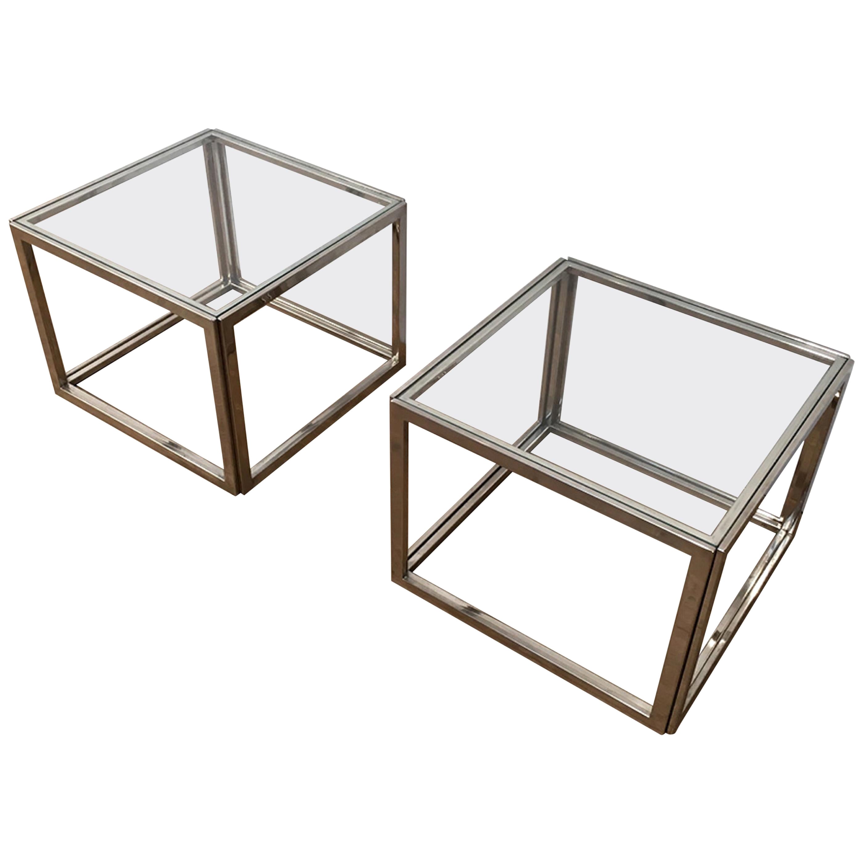 Pair of Chrome Side Tables, circa 1970 For Sale