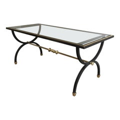Neoclassical Black Steel and Brass Coffee Table, circa 1950