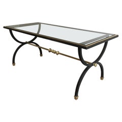 Vintage Neoclassical Black Steel and Brass Coffee Table, circa 1950
