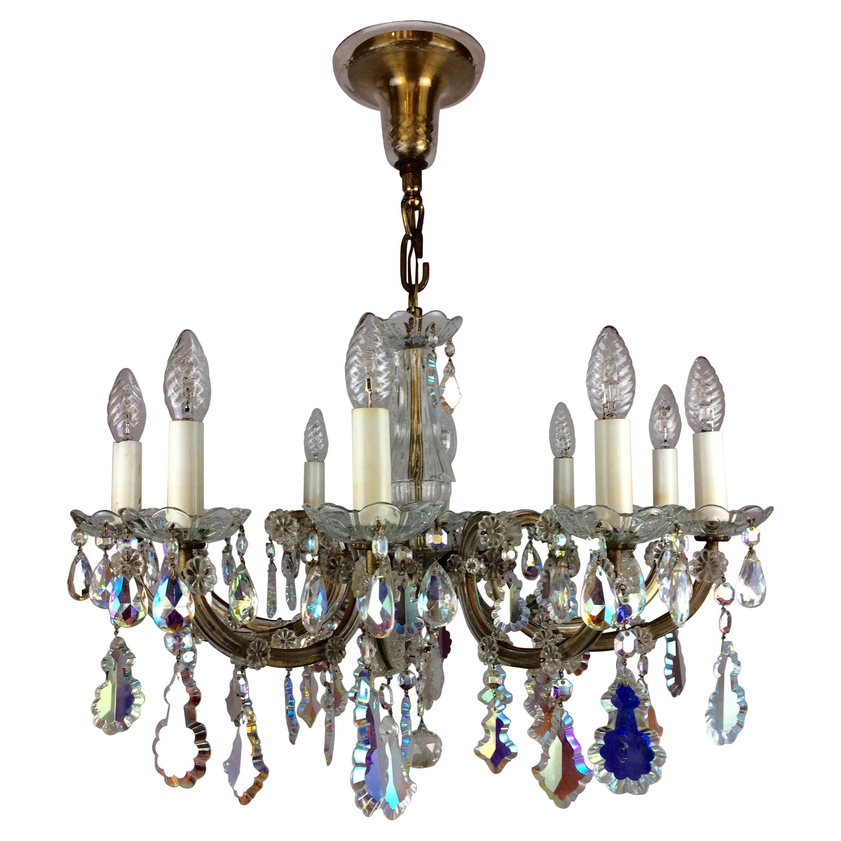 Lustre français Marie Therese avec cristaux de roche colorés 10 branches