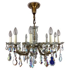 Vintage French Marie Therese Chandelier with Colored Rock Crystals 10 Arms