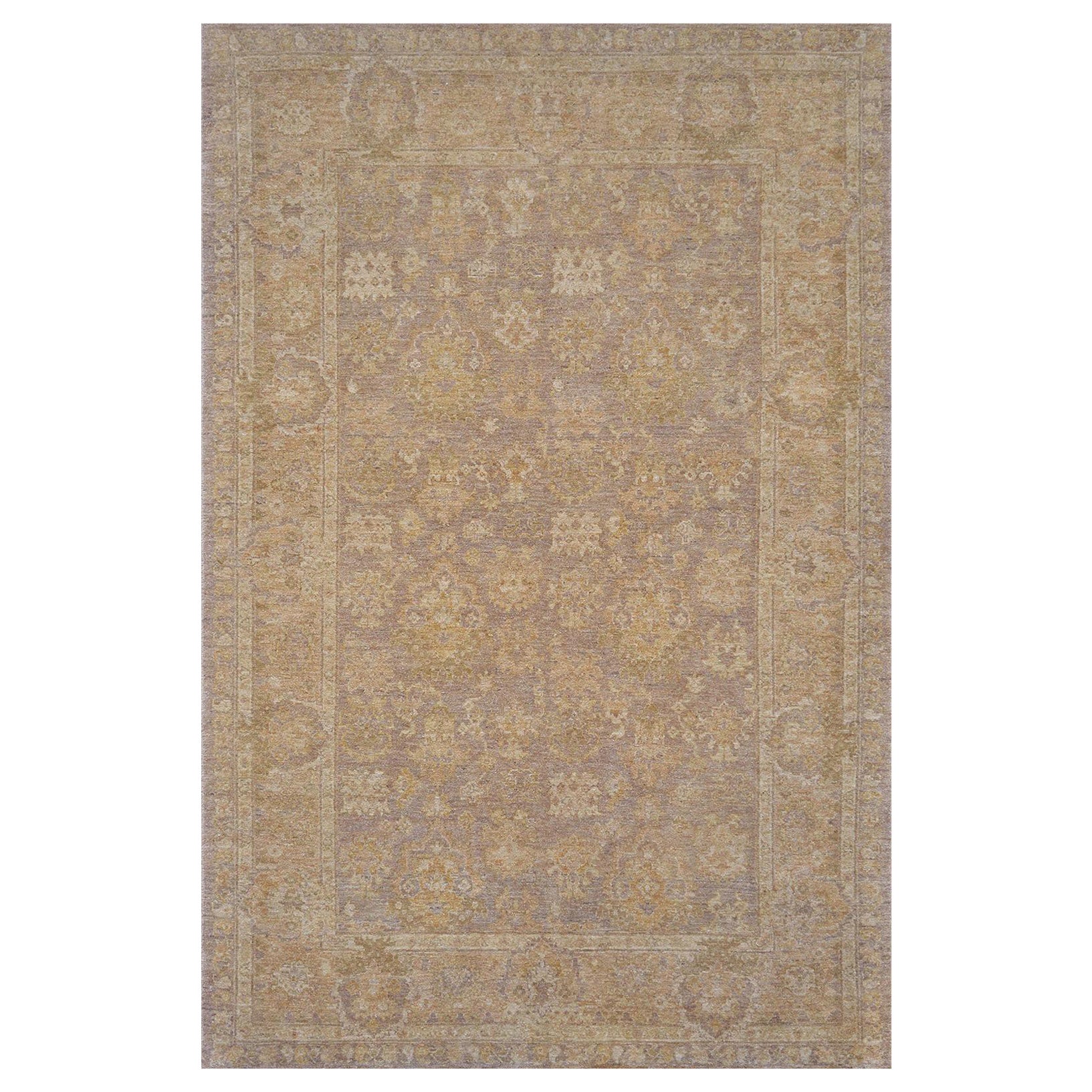 Contemporary Quality Hand-woven Wool Floral Agra-Inspired Rug For Sale