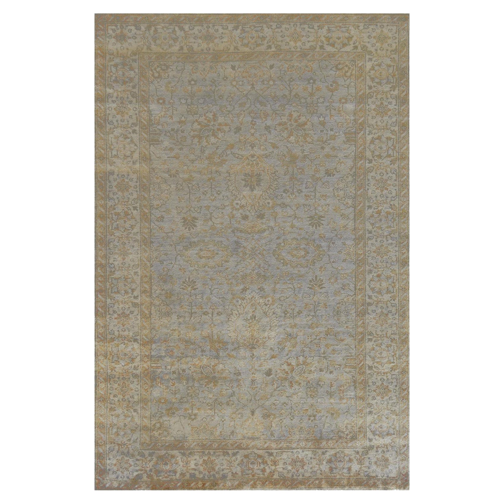 Contemporary Light-Blue Wool Hand-Woven Oushak-Inspired Rug For Sale
