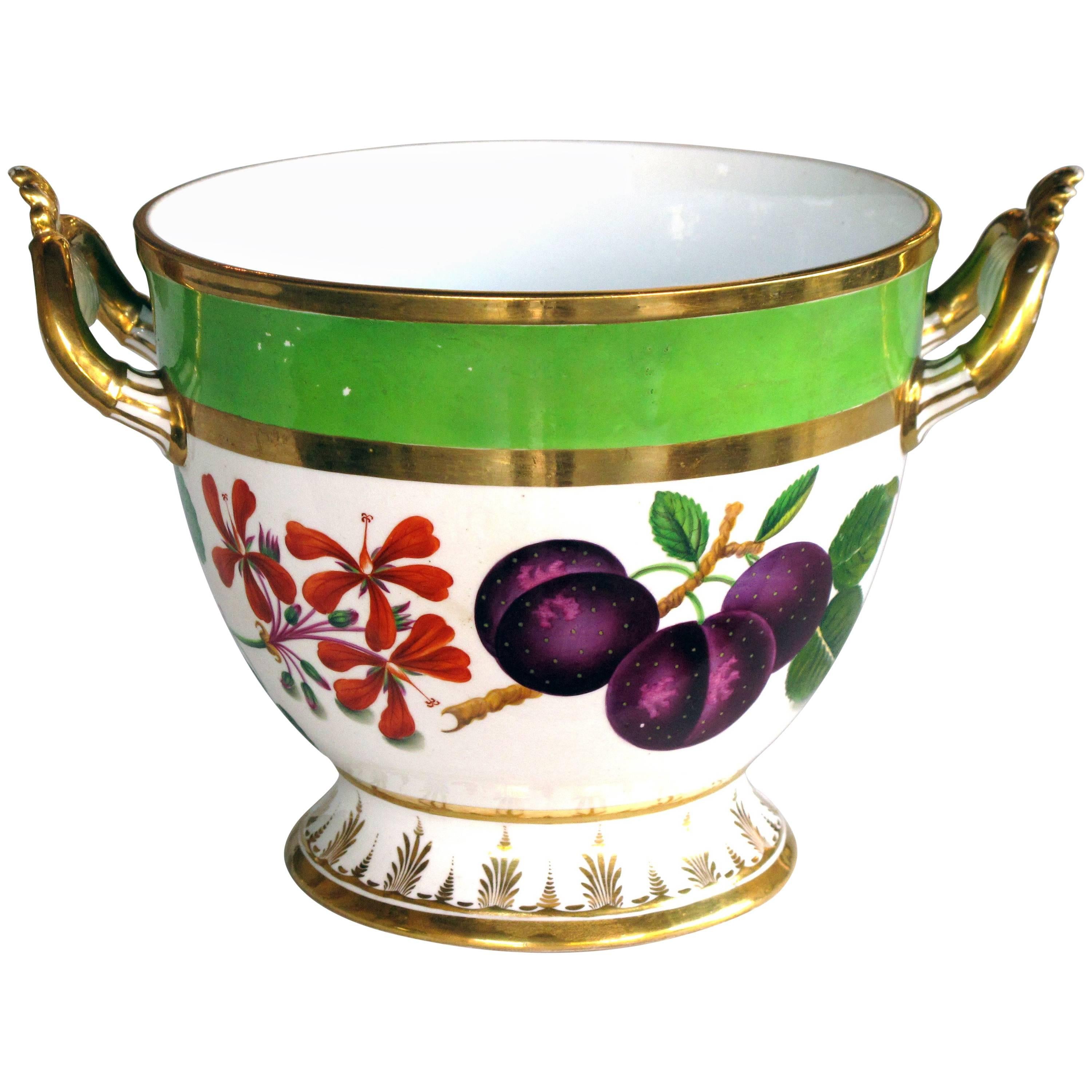 Good Quality Paris Porcelain Polychromed Double-Handled Cache Pot or Jardiniere For Sale