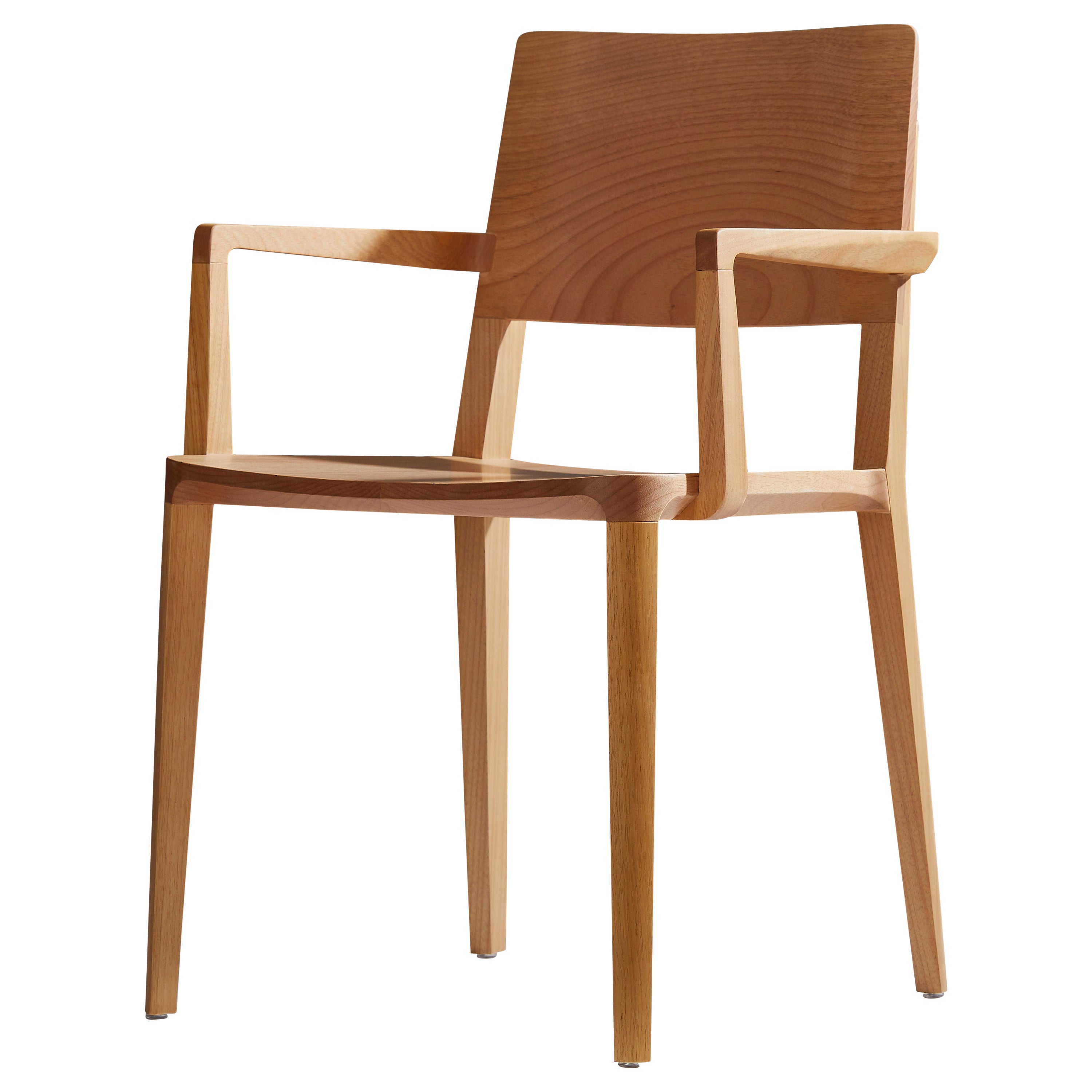 Minimalist Modern Chair in Natural Solid Wood with Arms For Sale at 1stDibs