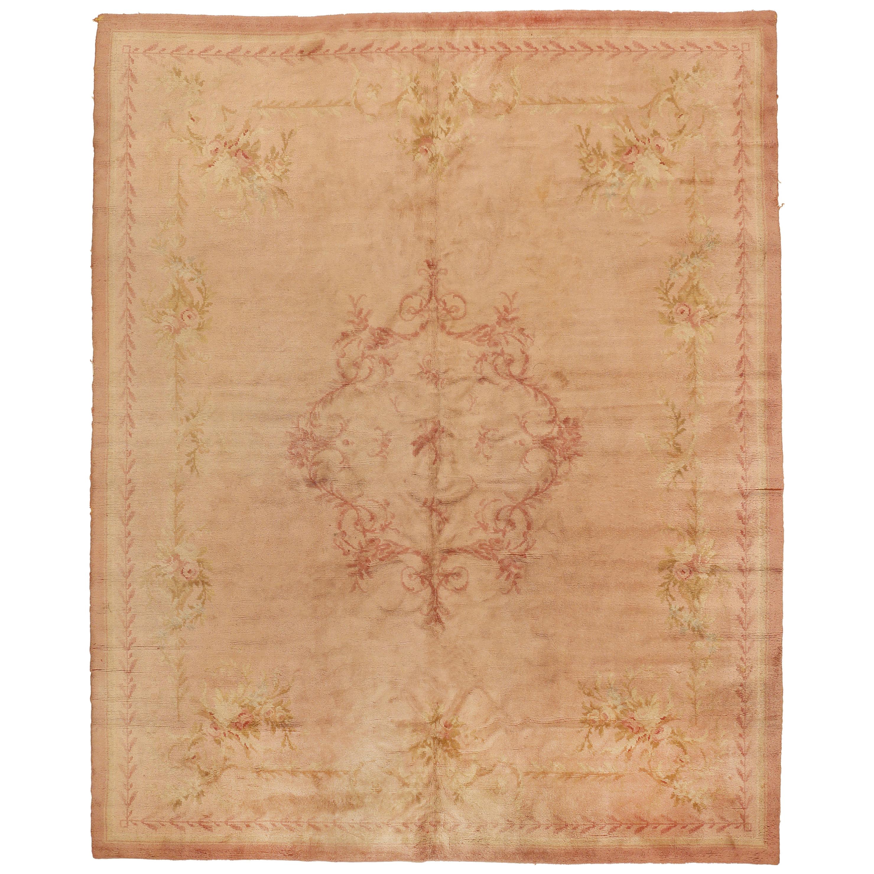 Antique Pale Pink Austrian Savonnerie Rug