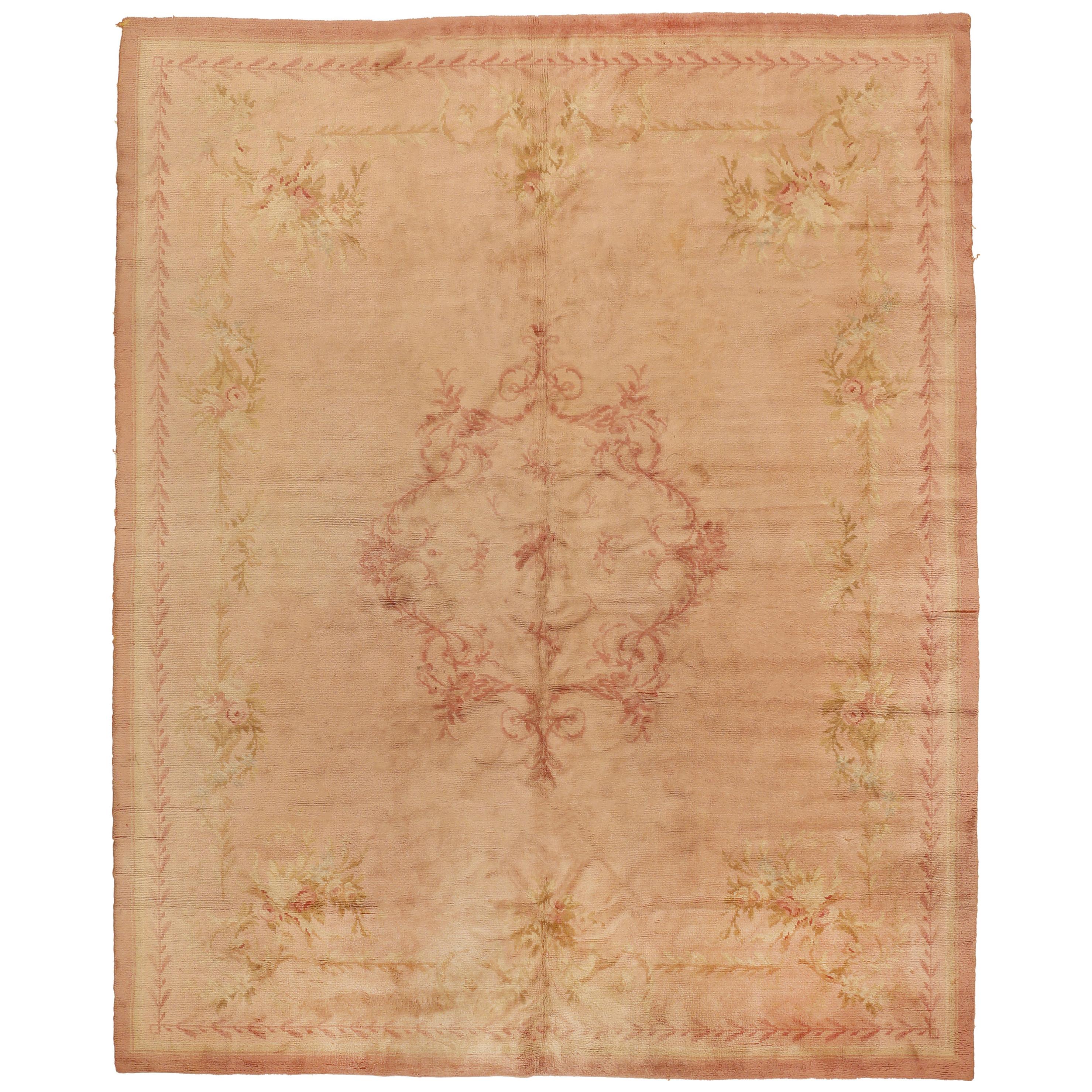 Antique Pale Pink Austrian Savonnerie Rug