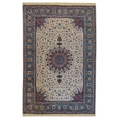 New Contemporary Wool Hand-Woven Ivory and Teal Quality Tabriz-Inspired Rug