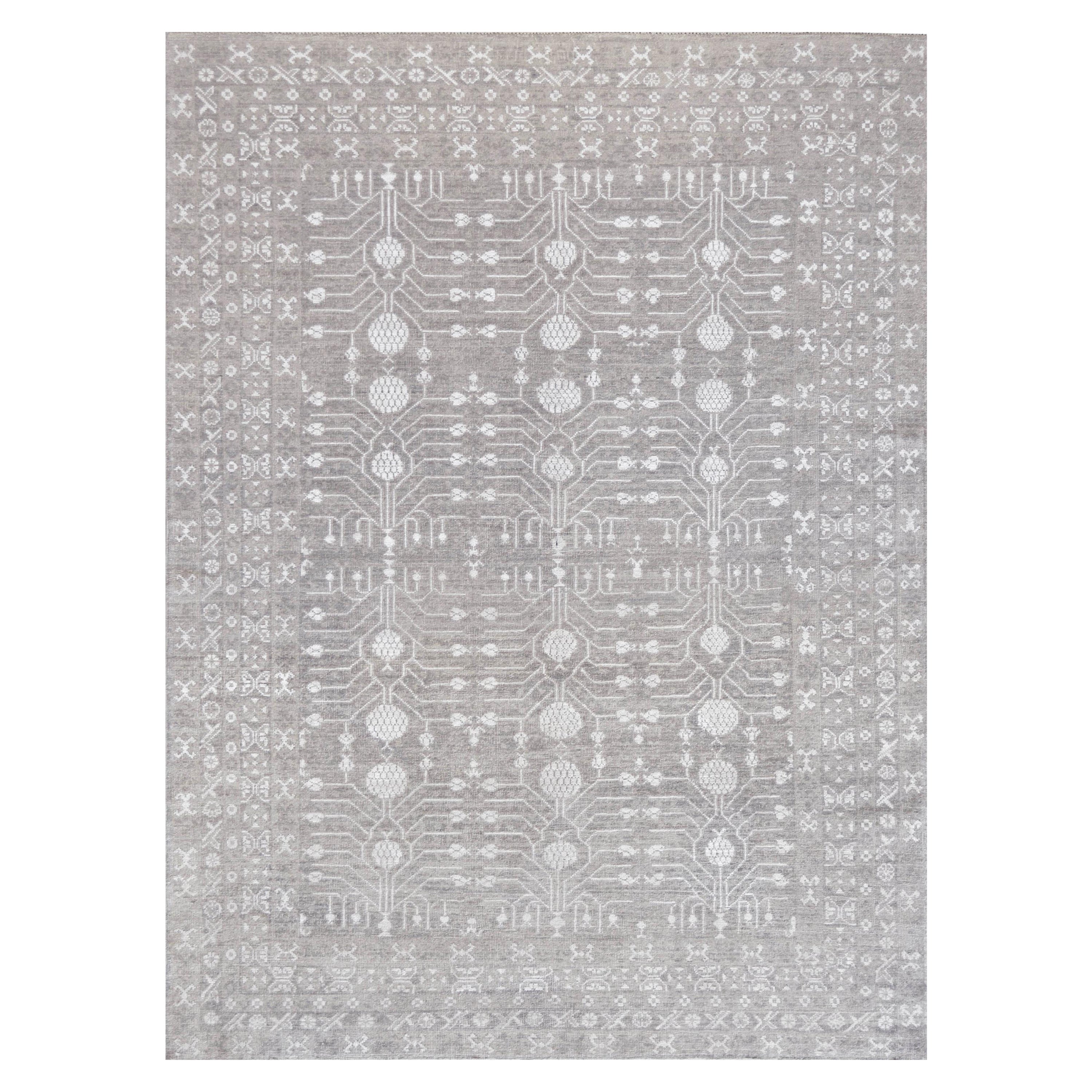 Contemporary Gray Granatapfel Handgewebter Teppich im Khotan-Stil