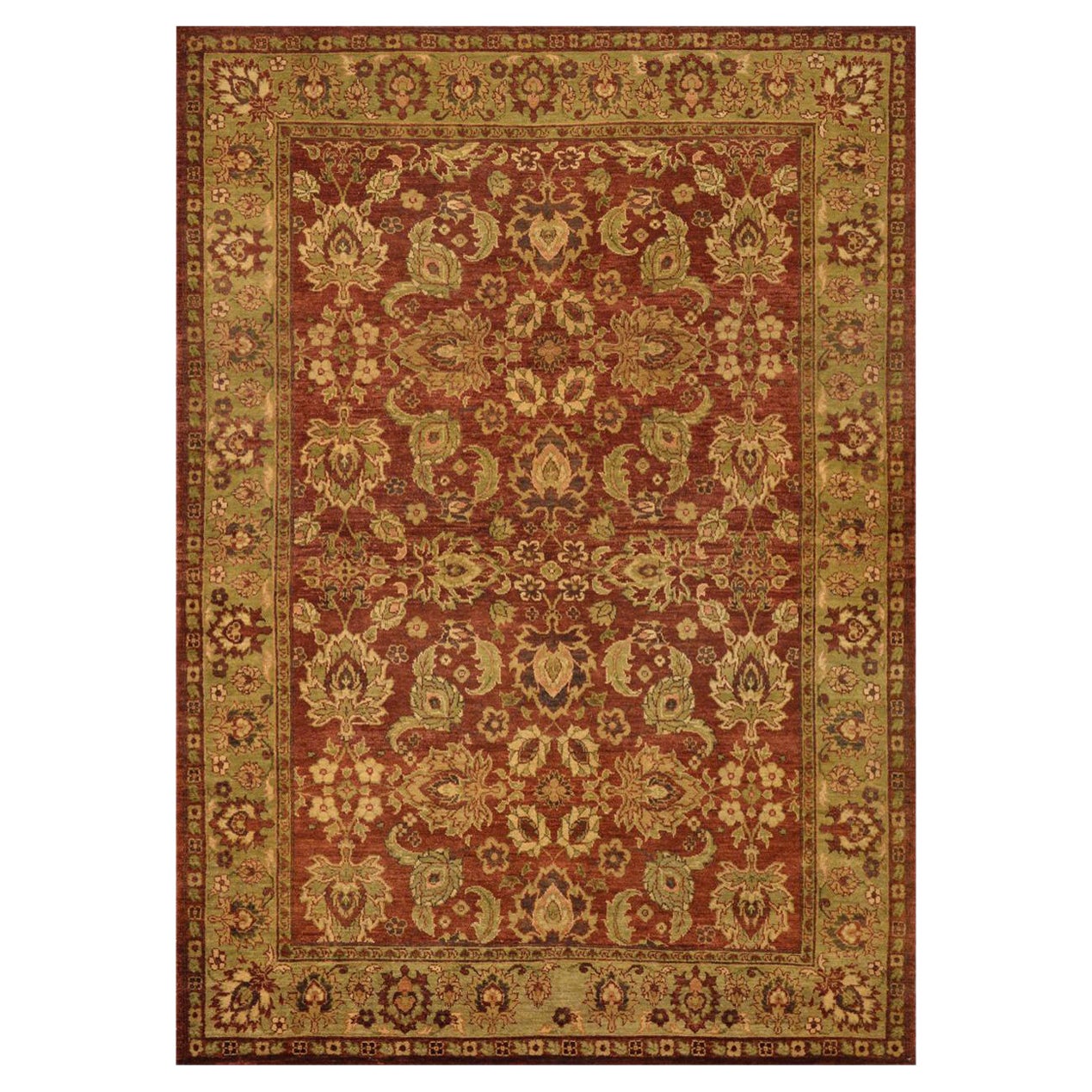Contemporary Red and Gold Floral Handgewebter Agra Style Teppich im Angebot