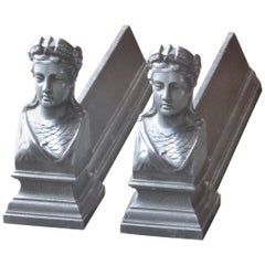 French Napoleon III 'Marianne' Firedogs or Andirons, 19th Century